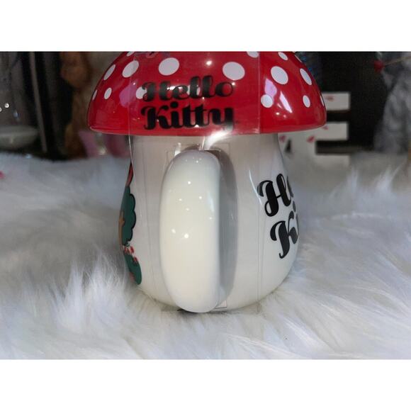 Sanrio Hello Kitty Mushroom Ceramic Mug with Lid 16 oz Cottage Core RED - Picture 3 of 8